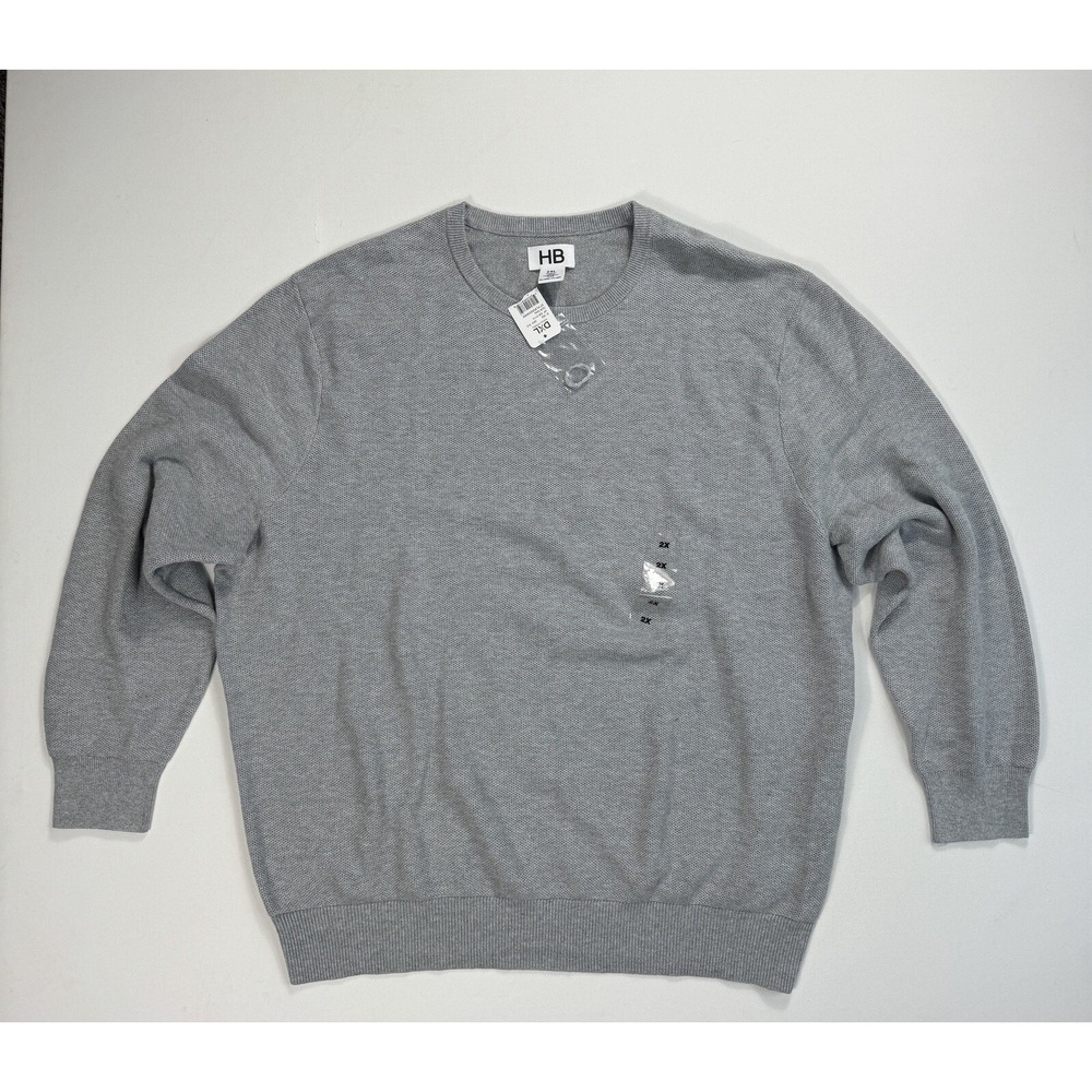 Harbor Bay Mens 2XL Pullover Sweater NWT Grey Cotton DXL SW-5113 Crew Neck Knit